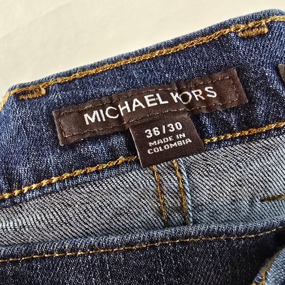 Michael Kors Mens 36x30 Blue Parker Slim Fit Jeans Denim Stretch Cotton Dark A35 - Picture 8 of 11